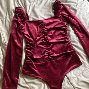 Velvet long sleeve bodysuit